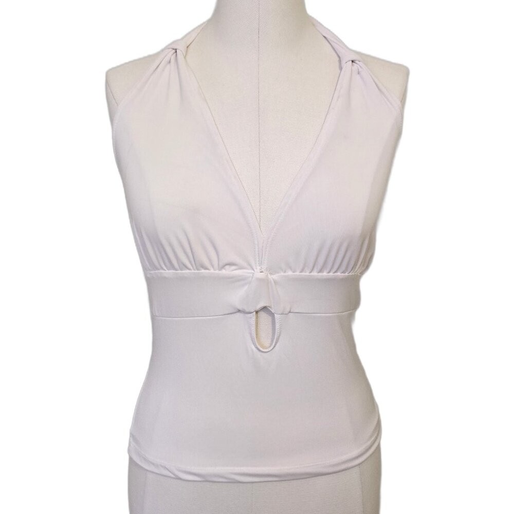 Vintage Y2K White Halter Top Cut Out V Neck Keyhole Cute Going Out Beach Sz M